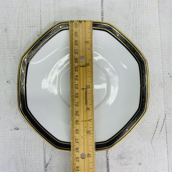 Christopher Stuart BLACK DRESS China Octagonal Gold  Salad Plate & Saucer Set 2 - Picture 7 of 11